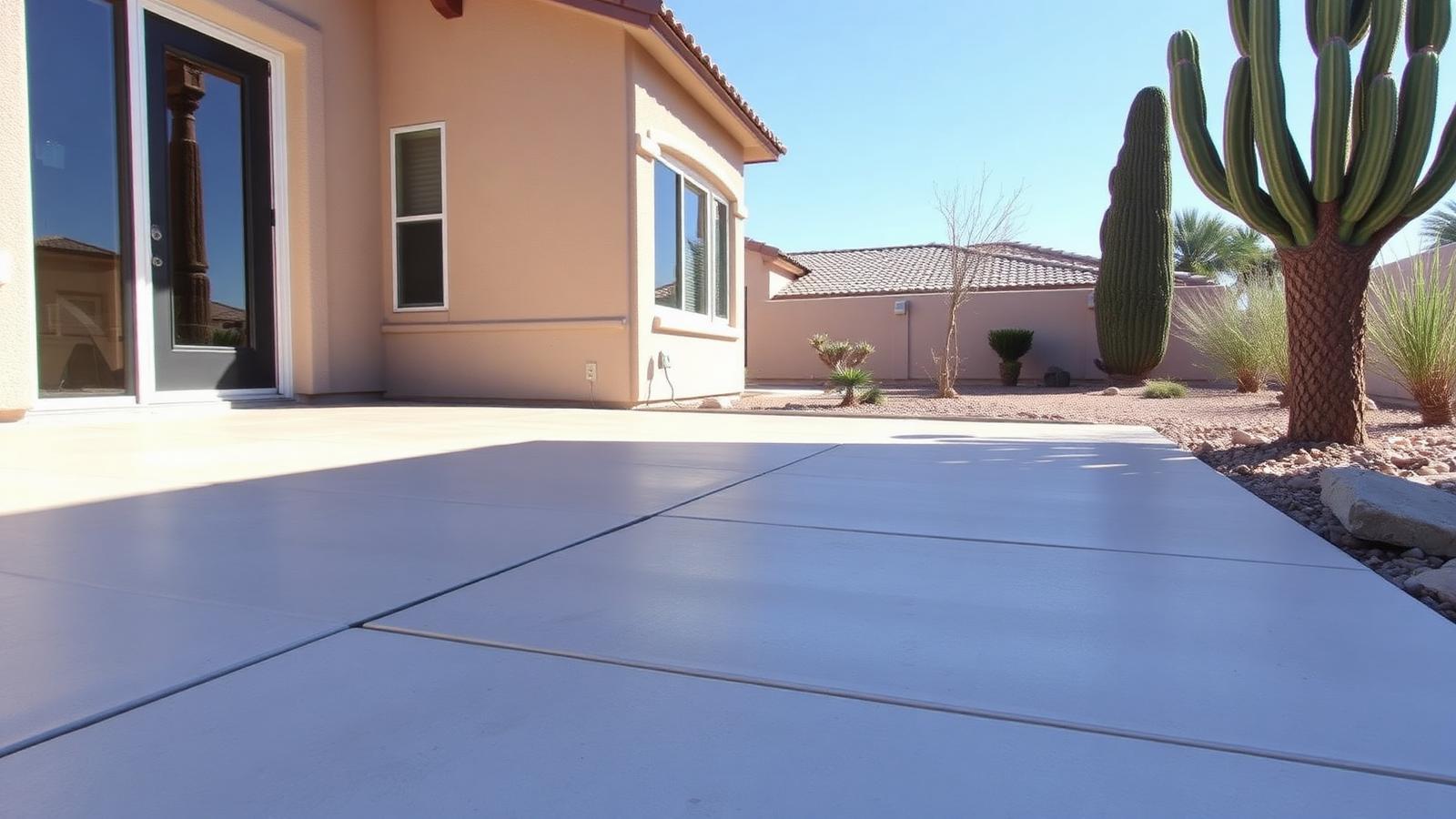 New concrete slab patio with clean control joints at an El Paso home